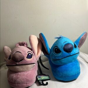 NWT Disney Blue and Pink Lilo & Stitch Women Plush Slippers Size 9/10